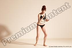 Underwear Martial art Woman White Moving poses Slim medium brown Dynamic poses Academic